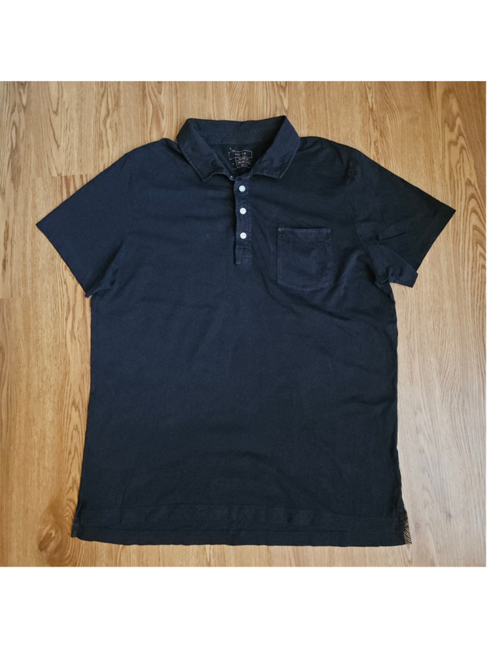 Billy Reid Organic Cotton Polo Short Sleeve Black Pocket Garment Dye Mens XL